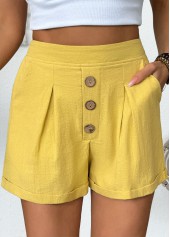 Yellow Elastic Waist High Waisted Shorts | thumb picture 