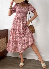 Pink Ditsy Floral Print Patchwork Short Sleeve Dress | thumb picture 