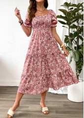 Pink Ditsy Floral Print Patchwork Short Sleeve Dress | thumb picture 