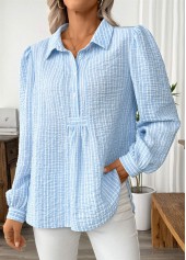 Light Blue Striped Long Sleeve Turn Down Collar Shirt | thumb picture 