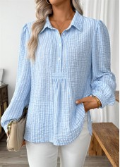 Light Blue Striped Long Sleeve Turn Down Collar Shirt