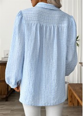 Light Blue Striped Long Sleeve Turn Down Collar Shirt | thumb picture 