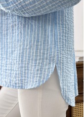 Light Blue Striped Long Sleeve Turn Down Collar Shirt | thumb picture 