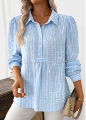 Light Blue Striped Long Sleeve Turn Down Collar Shirt | thumb picture 