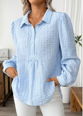 Light Blue Striped Long Sleeve Turn Down Collar Shirt | thumb picture 