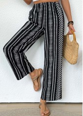 Black Tribal Print Straight Leg Elastic Waist Pants | thumb picture 