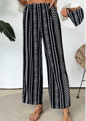 Black Tribal Print Straight Leg Elastic Waist Pants