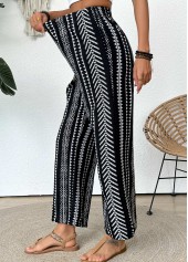 Black Tribal Print Straight Leg Elastic Waist Pants | thumb picture 
