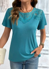 Turquoise Short Sleeve Round Neck T Shirt