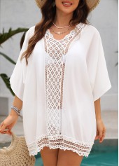 White 3/4 Sleeve V Neck Cover Up | thumb picture 