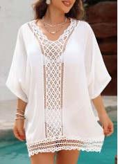 White 3/4 Sleeve V Neck Cover Up | thumb picture 
