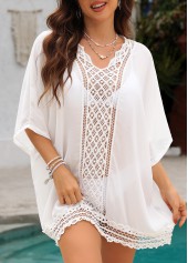 White 3/4 Sleeve V Neck Cover Up | thumb picture 