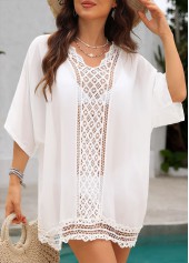 White 3/4 Sleeve V Neck Cover Up