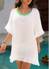 Patchwork Round Neck Beige Cover Up