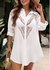 White Color Patchwork Detail Cover Up