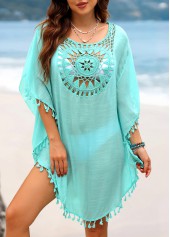 Mint Green Tassel Hollow Cover Up