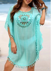 Mint Green Tassel Hollow Cover Up | thumb picture 