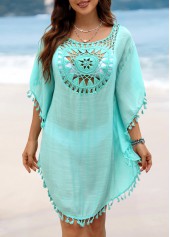 Mint Green Tassel Hollow Cover Up | thumb picture 