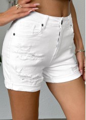 White Skinny Button Fly Mid Waisted Shorts | thumb picture 