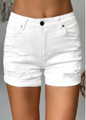 White Skinny Button Fly Mid Waisted Shorts | thumb picture 
