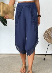 Denim Blue Wide Leg Elastic Waist Mid Waisted Pants | thumb picture 