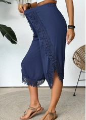 Denim Blue Wide Leg Elastic Waist Mid Waisted Pants | thumb picture 