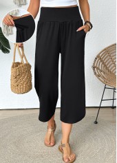 Black Straight Leg Elastic Waist High Waisted Pants