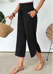 Black Straight Leg Elastic Waist High Waisted Pants | thumb picture 