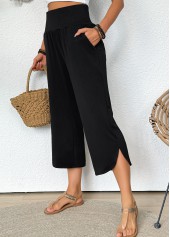 Black Straight Leg Elastic Waist High Waisted Pants | thumb picture 