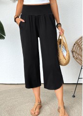 Black Straight Leg Elastic Waist High Waisted Pants | thumb picture 