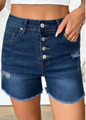Denim Blue Button Fly High Waisted Denim Shorts | thumb picture 