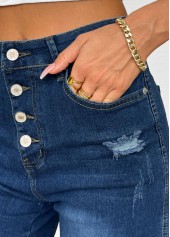 Denim Blue Button Fly High Waisted Denim Shorts | thumb picture 