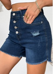 Denim Blue Button Fly High Waisted Denim Shorts | thumb picture 