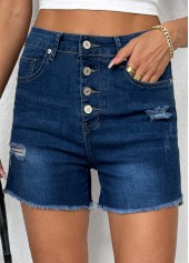 Denim Blue Button Fly High Waisted Denim Shorts | thumb picture 