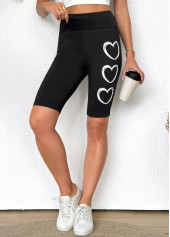 Black Heart Print High Waisted Short Elastic Waist Leggings | thumb picture 