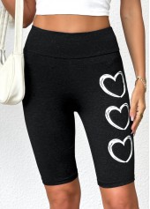 Black Heart Print High Waisted Short Elastic Waist Leggings | thumb picture 