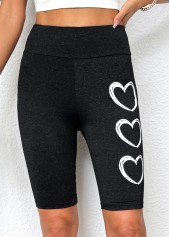 Black Heart Print High Waisted Short Elastic Waist Leggings | thumb picture 