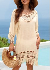 Beige V Neck Hollow Out Cover Up | thumb picture 