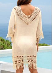 Beige V Neck Hollow Out Cover Up | thumb picture 