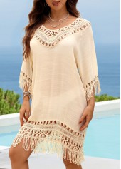 Beige V Neck Hollow Out Cover Up | thumb picture 