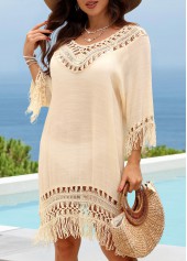 Beige V Neck Hollow Out Cover Up | thumb picture 