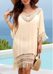Beige V Neck Hollow Out Cover Up | thumb picture 