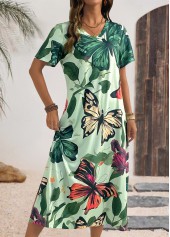 Multi Color Butterfly Print Maxi Short Sleeve Dress | thumb picture 