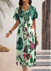 Multi Color Butterfly Print Maxi Short Sleeve Dress | thumb picture 