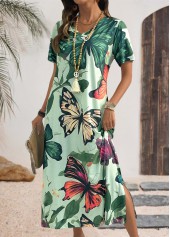 Multi Color Butterfly Print Maxi Short Sleeve Dress | thumb picture 