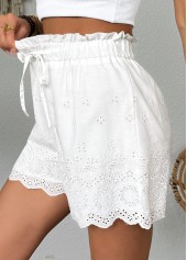 White Straight Leg Elastic Waist Mid Waisted Shorts | thumb picture 