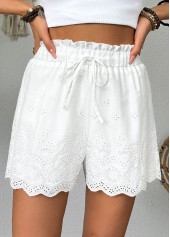 White Straight Leg Elastic Waist Mid Waisted Shorts
