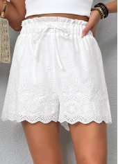 White Straight Leg Elastic Waist Mid Waisted Shorts | thumb picture 