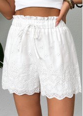 White Straight Leg Elastic Waist Mid Waisted Shorts | thumb picture 