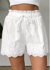 White Straight Leg Elastic Waist Mid Waisted Shorts | thumb picture 